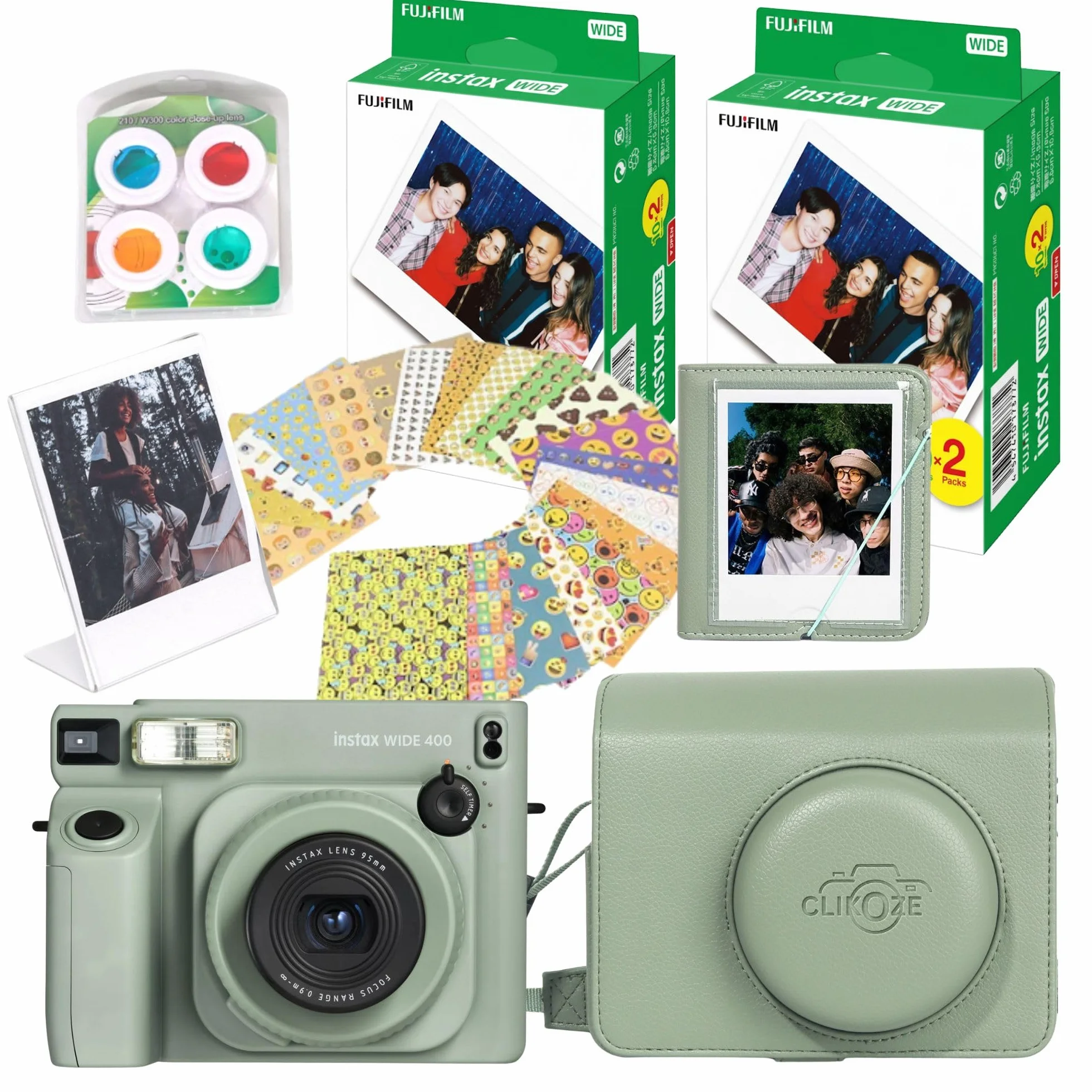 Set fotocamera istantanea con fotocamera Fujifilm Wide 400, custodia, pellicola 40 scatti, album, filtri, cornice e adesivi