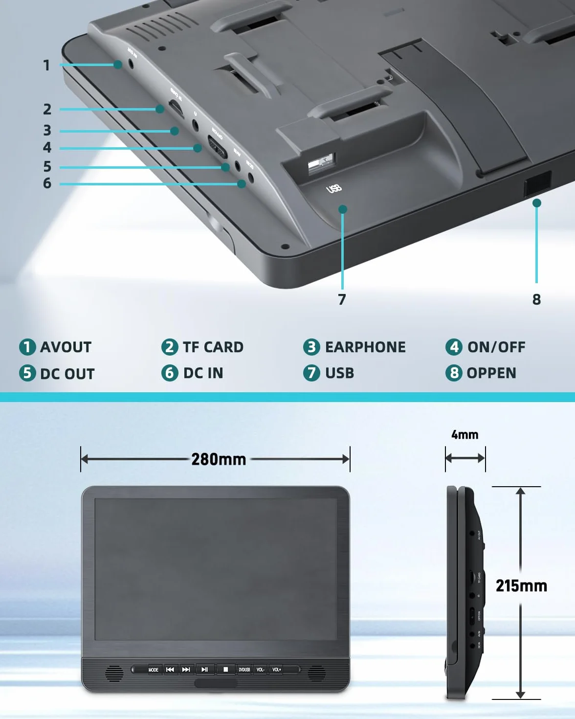DESOBRY 12,5 '' lettore DVD per auto 2 schermo con batteria ricaricabile da 5 ore, due schermo auto, Poggiatesta per Auto Bambini TV Ultima memoria USB AV In/Out 12V