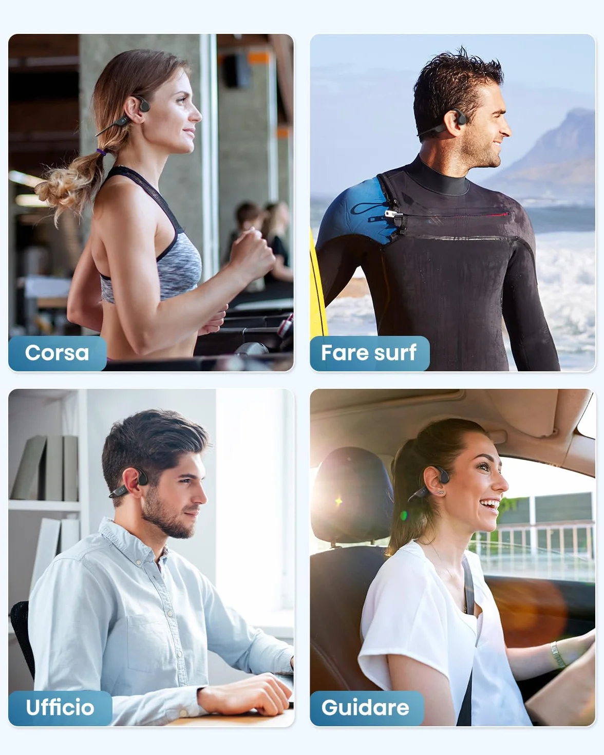 Cuffie Conduzione Ossea, Cuffie Nuoto per Piscina IP68, Auricolari Conduzione Ossea Bluetooth 5.4, Built-in MP3 32G Memoria, Auricolari Subacquee per il Surf, Nuoto, Corsa, Ciclismo