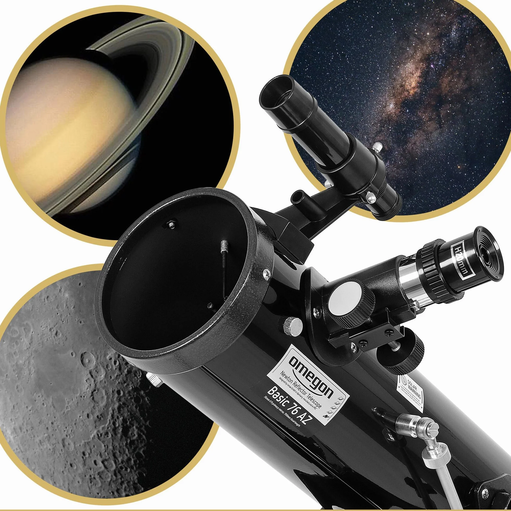 Telescopio Omegon N 76/700 AZ-1 | Telescopio a specchio per principianti | Montatura azimutale | Compatto e leggero | Per la Luna e i pianeti | Telescopio astronomico per giovani e adulti