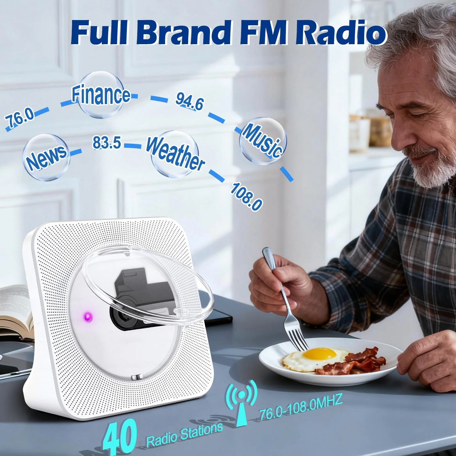 Lettore CD Portatile HIFI Bluetooth con Display LCD, Lettore Musicale Verticale con USB e Timer