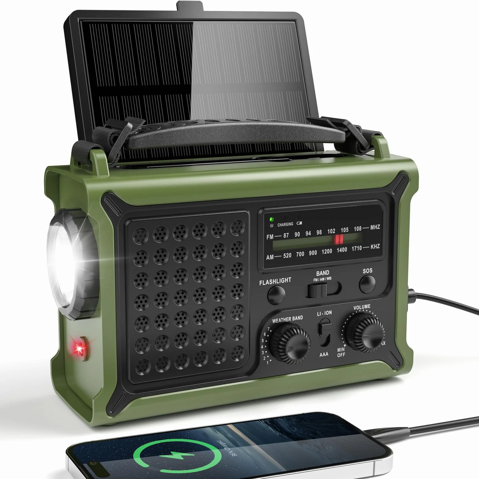 Radio di Emergenza Solare e a Manovella AM/FM, Powerbank 12000mAh, IPX6, SOS, Portatile