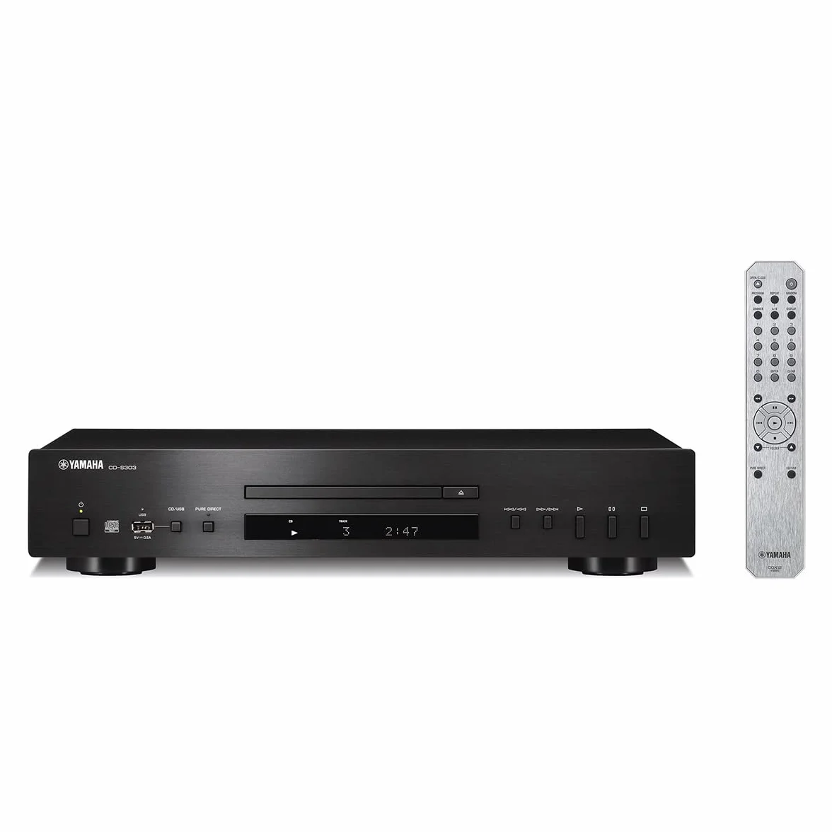 YAMAHA CD-S303BL CD Player Nero con Telecomando, USB, MP3/WMA/LPCM/FLAC, Compatibile con Altoparlante e Cuffie