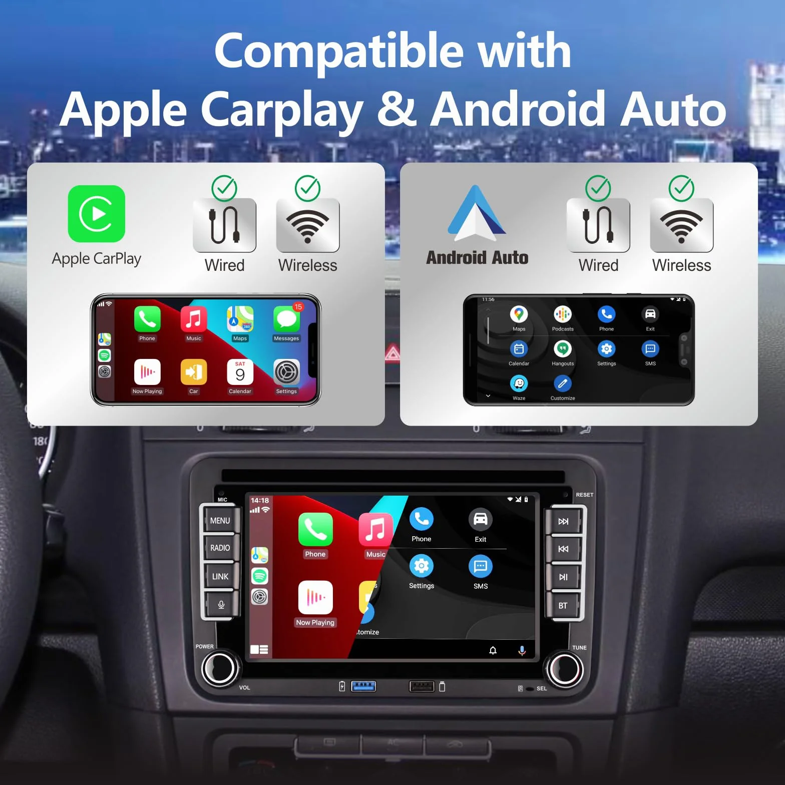Autoradio per Golf 5/Golf 6, Schermo Touch da 7 Pollici con Wireless CarPlay & Android Auto, Plug and Play, Bluetooth/AM/FM/SWC/DSP/Mirror Link per VW T5, Polo 5, Passat, Skoda, Jetta, Toura