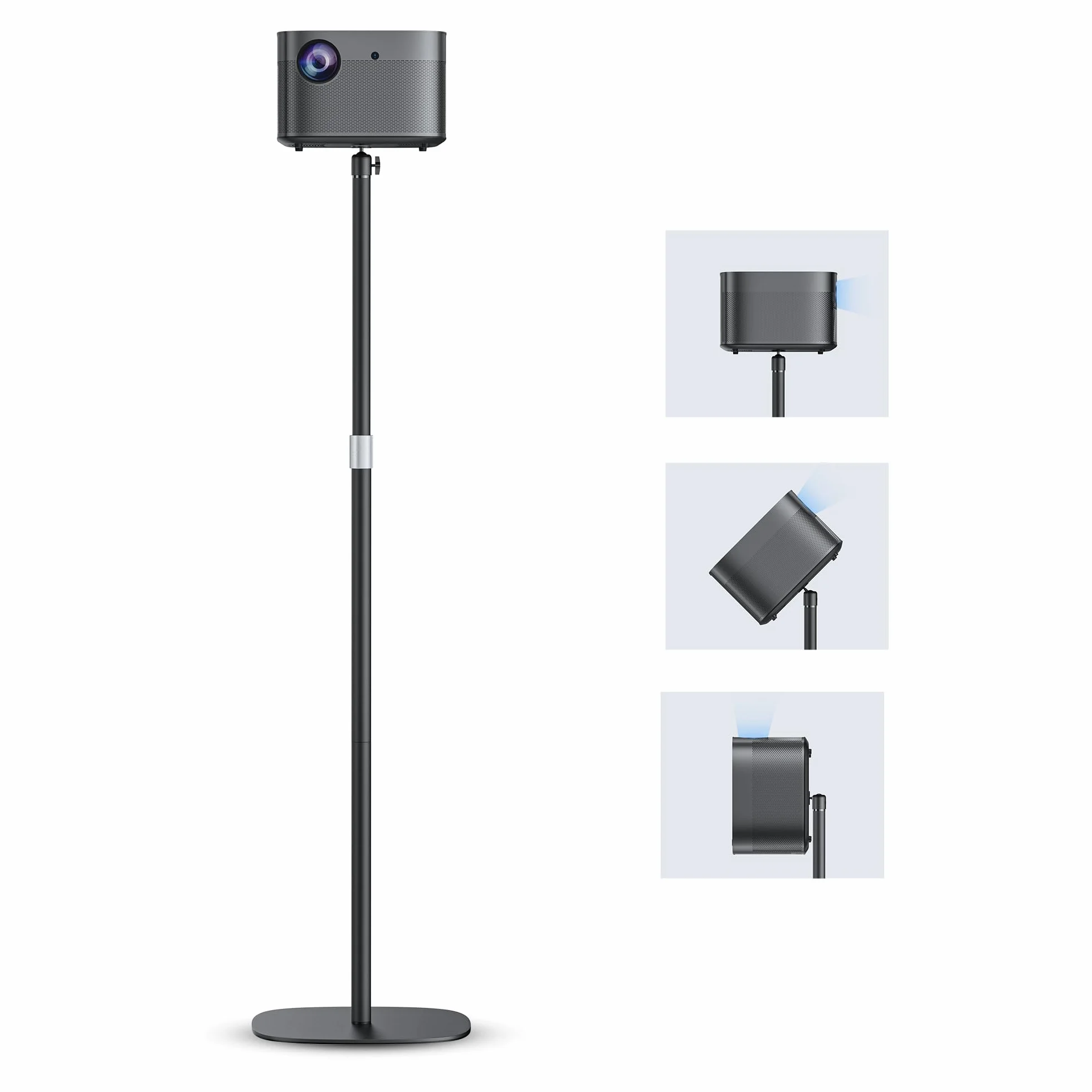 Supporto per Proiettore in Metallo, Altezza Regolabile 50-125 cm con Rotazione ad Angolo di 360°, Salvaspazio, Supporta Fino a 5 kg, Compatibile con proiettori, fotocamere, Telecamera