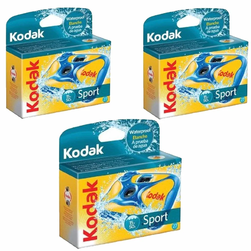 Kodak Fotocamera monouso subacquea sportiva monouso con pellicola a 800 velocità a 27 esposizioni (confezione da 3)