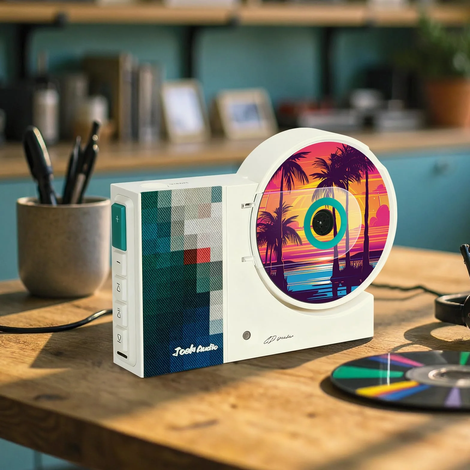 Lettore CD Retrò Montabile a Parete con Bluetooth, USB, Ingresso AUX, Altoparlante Audio per la Casa, 4000mAh, con Telecomando per Decorazione Domestica (VERDE)