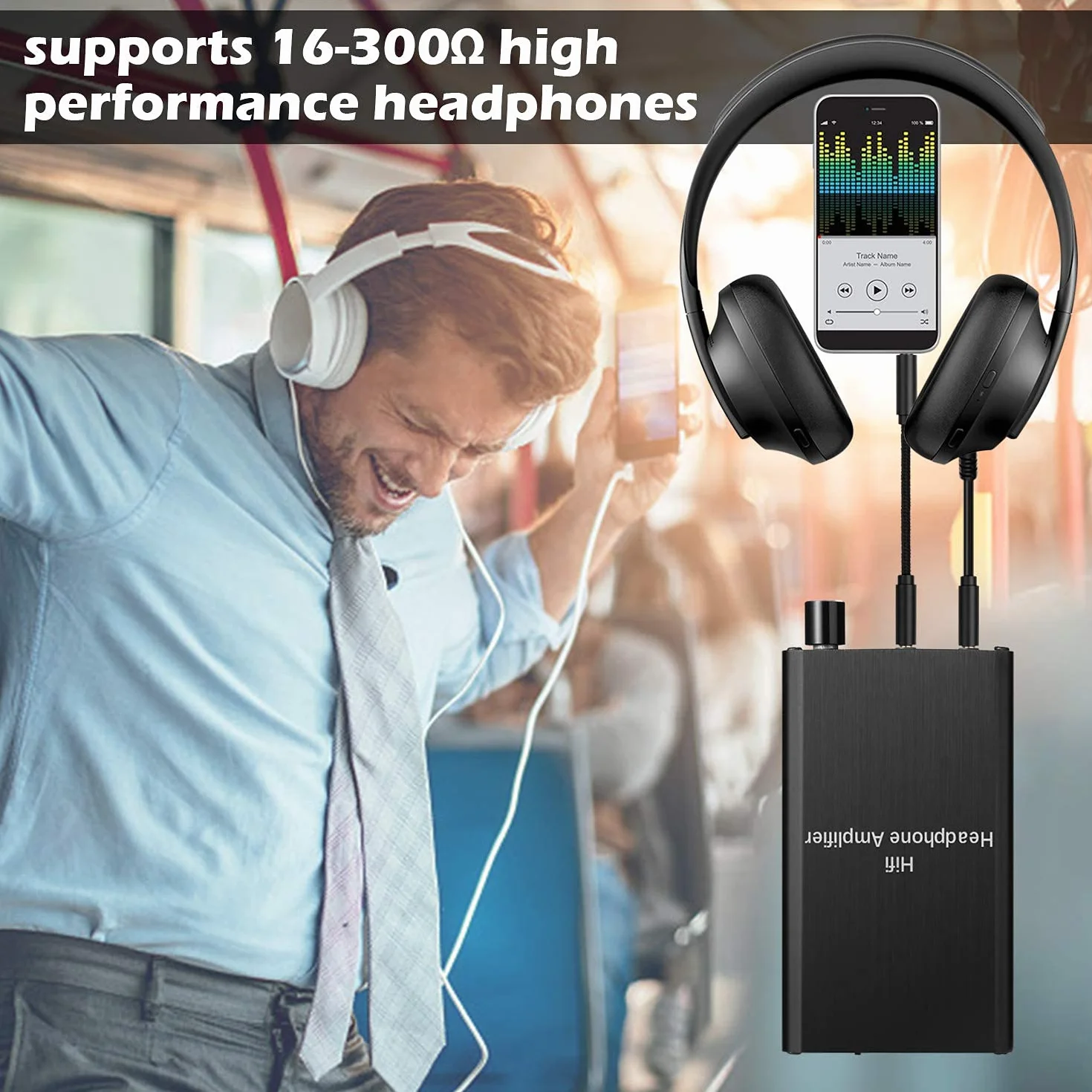 MYPIN Amplificatore per cuffie HiFi, amplificatore per cuffie audio portatile da 3,5 mm supporta impedenza 16-300 con batteria al litio e componenti per MP3 / MP4 / telefoni/lettori digitali