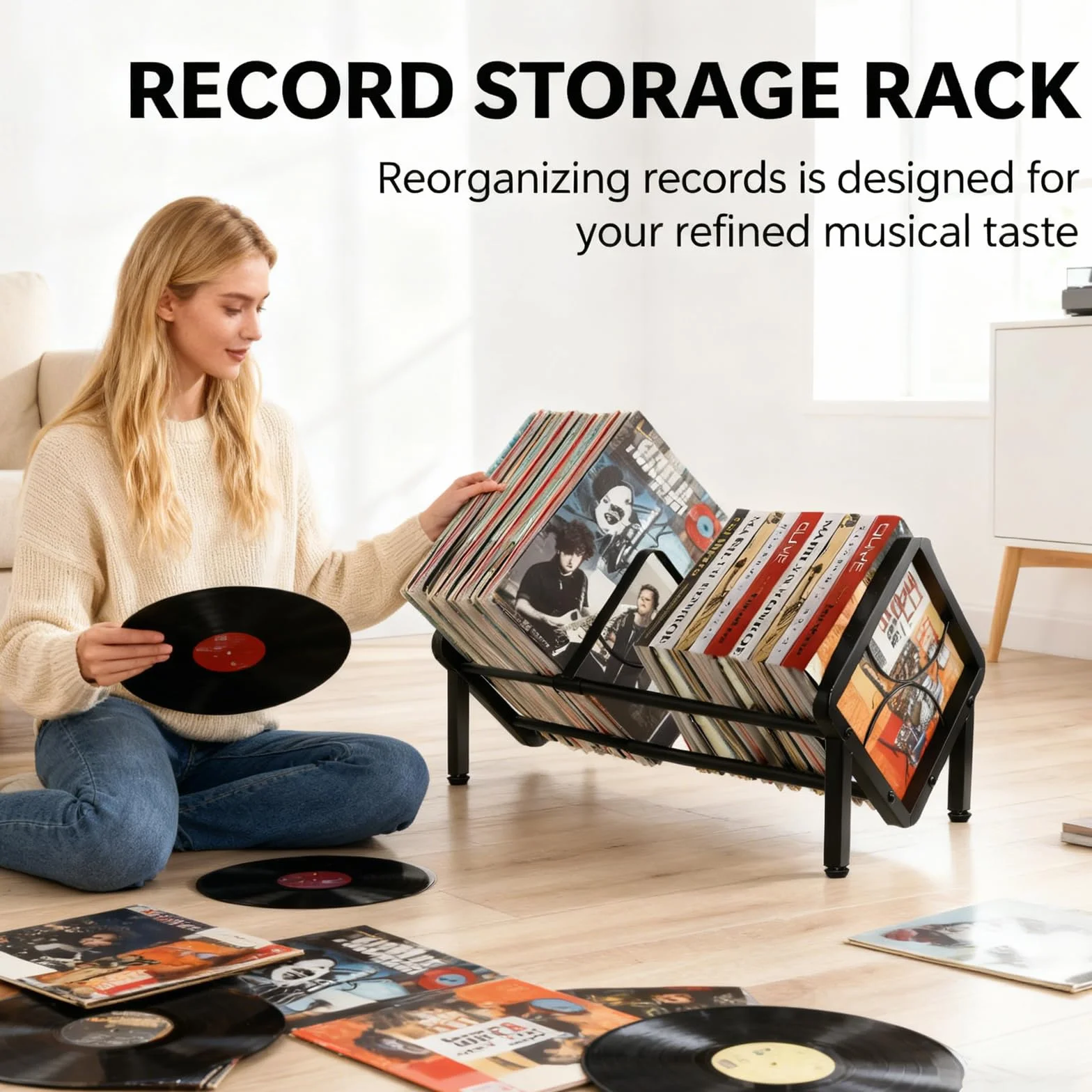 Scaffale regolabile per dischi in vinile, espandibile da 80 a 100 LP, supporto per dischi in vinile, inclinabile, per ufficio, casa, camera da letto, per CD, libri, riviste, documenti