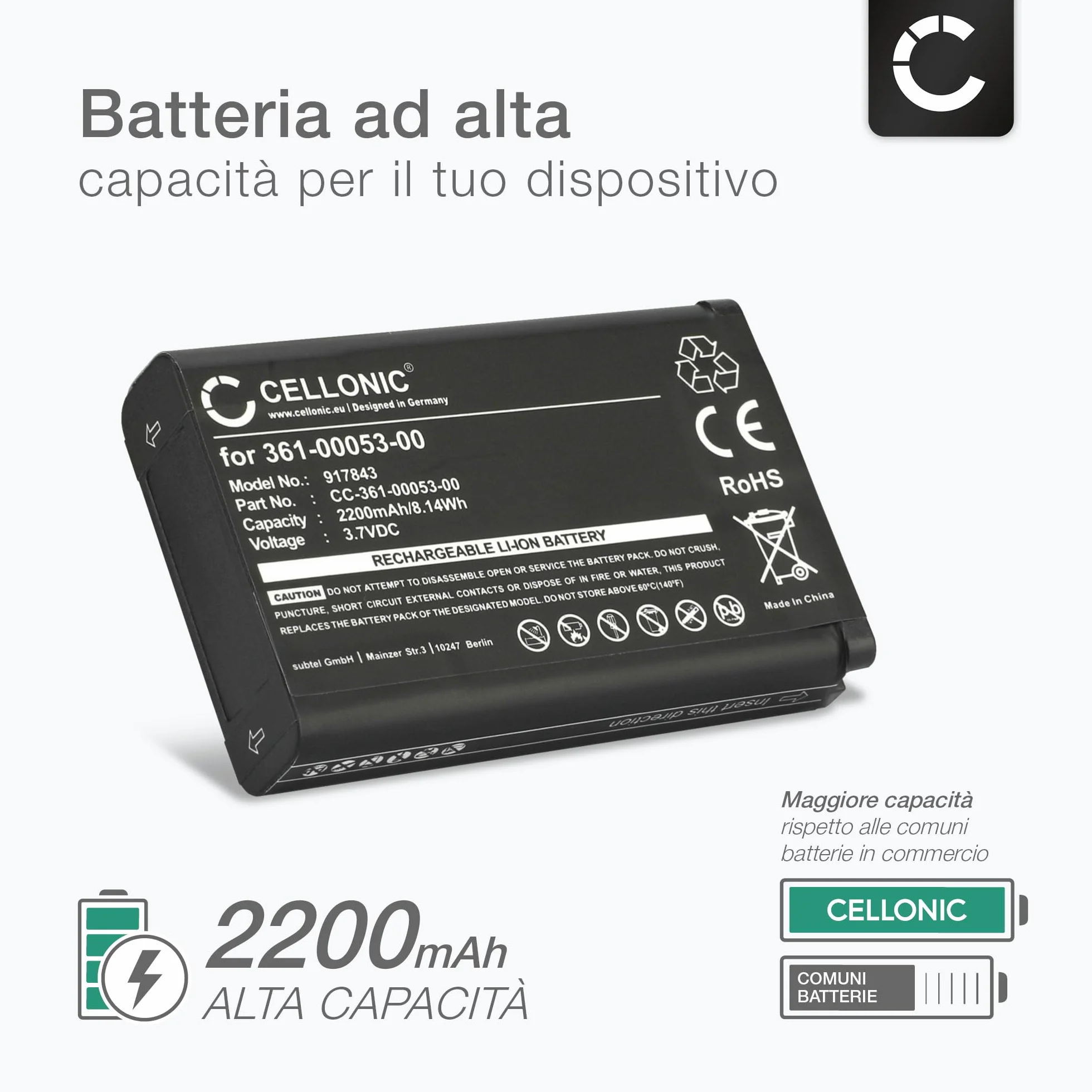CELLONIC 1x Batteria per Navigatore GPS Compatibile con Garmin Alpha 100, Montana 600, Alpha 200, 010-11599-00 – (2200mAh, 3.7V) + Caricabatteria