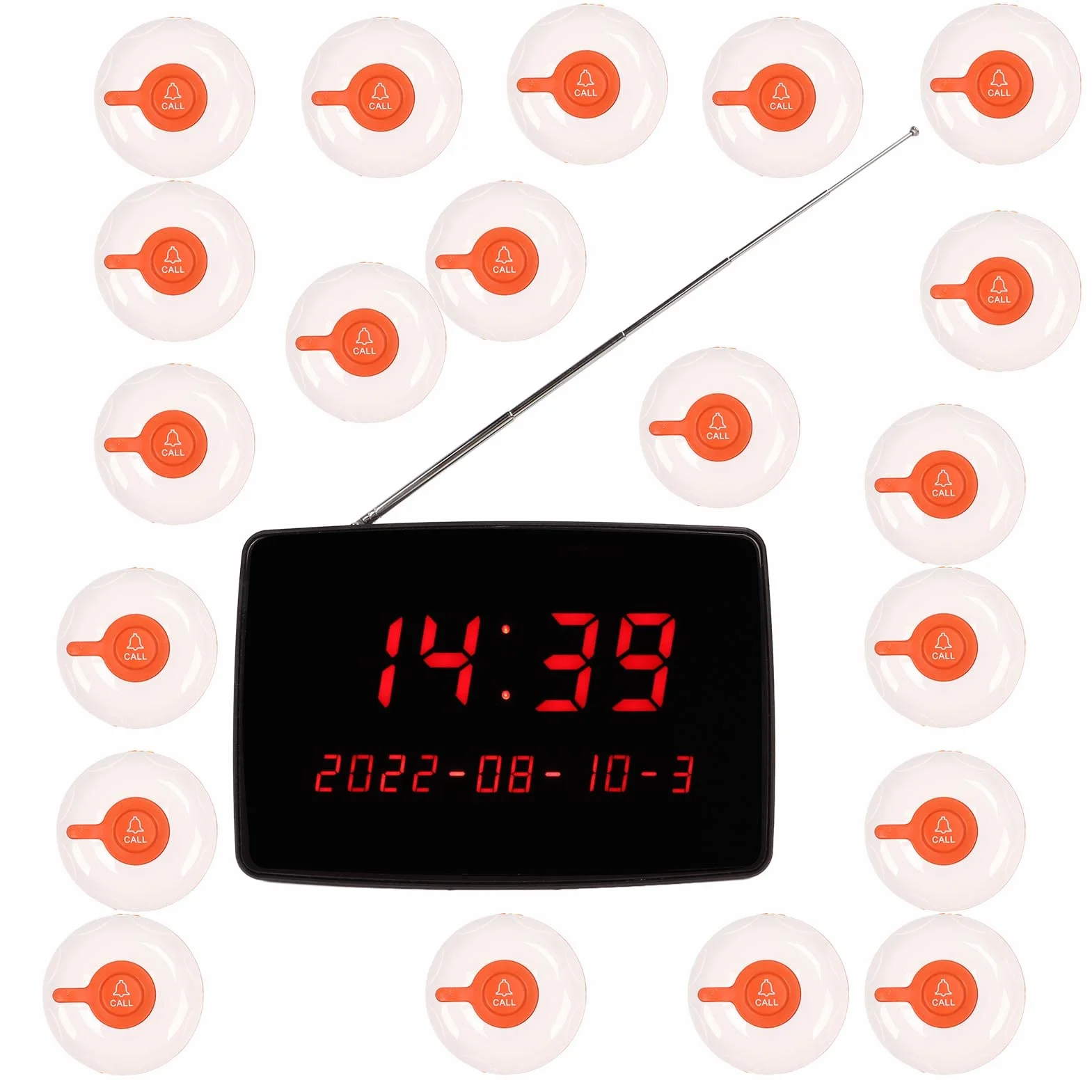 di Chiamata Wireless, Cercapersone Paziente con 20 Pulsanti di Chiamata Impermeabili e Ricevitore Display 1PC per Ristorante, Clinica, Casa di Cura, Fabbriche di Badanti(Spina UE)
