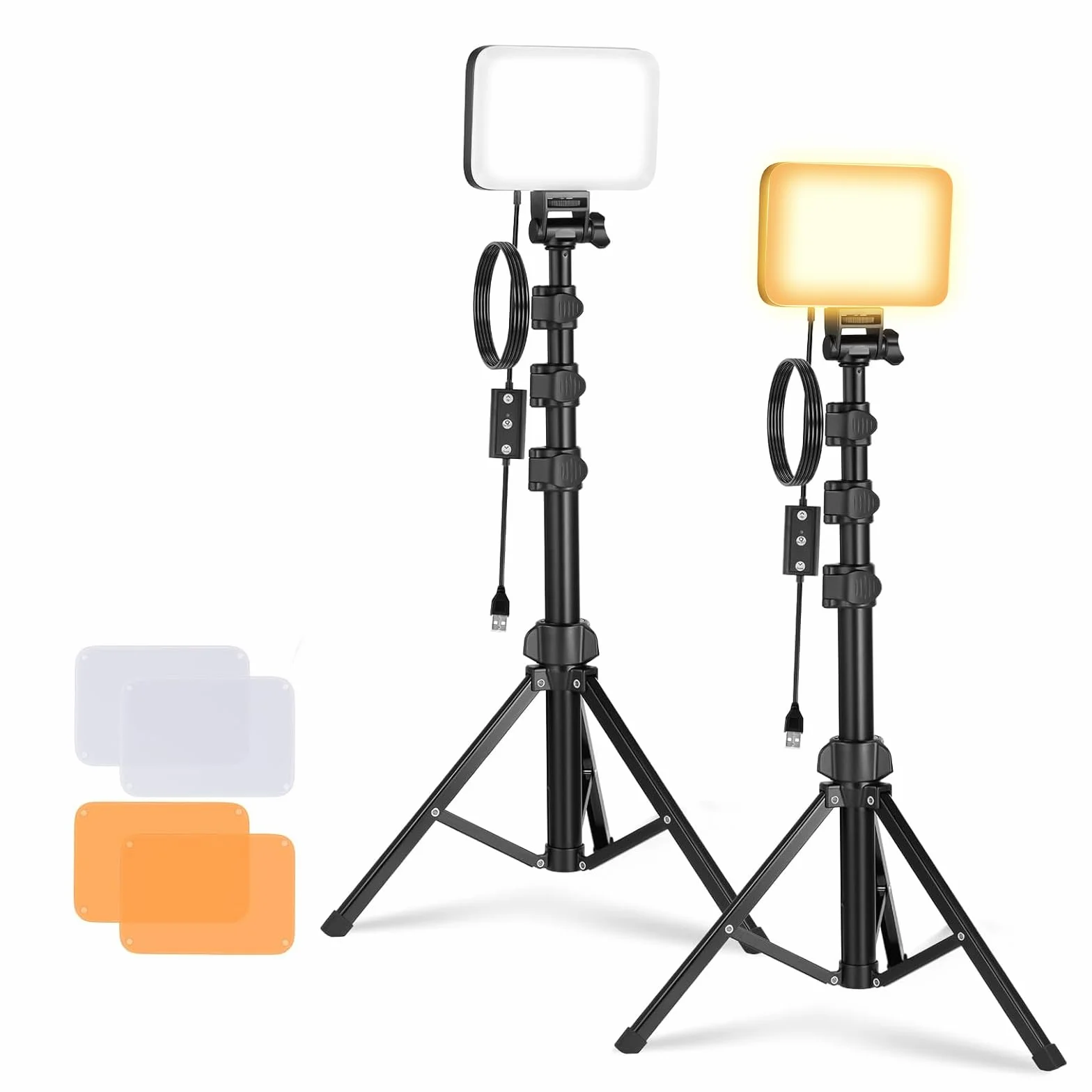 NEEWER Basic Kit di Illuminazione a Pannello Luce Foto LED, 2pz Luci da Studio Portatili Dimmerabili Bicolore con Stativi e Filtri, 3200K~5600K CRI95 750lux per Fotografia Video Streaming Live, BP66