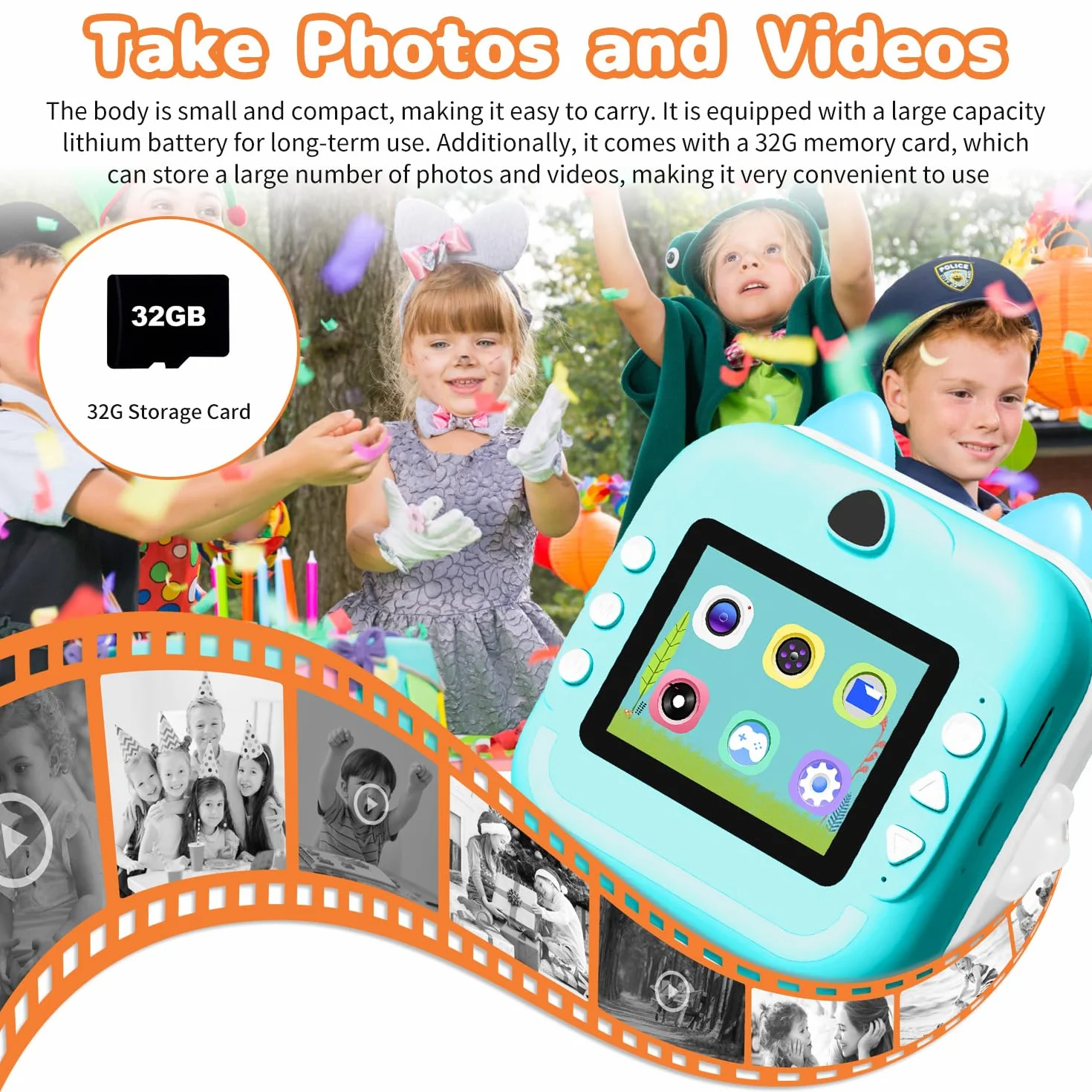 Macchina Fotografica Istantanea per Bambini,2,4 Pollici Digitale Fotocamera Instant Print 1080P HD Videocamera Obiettivo Fotocamera con 32GB Scheda e Carta Fotografica per Stampa，Regalo di Compleanno