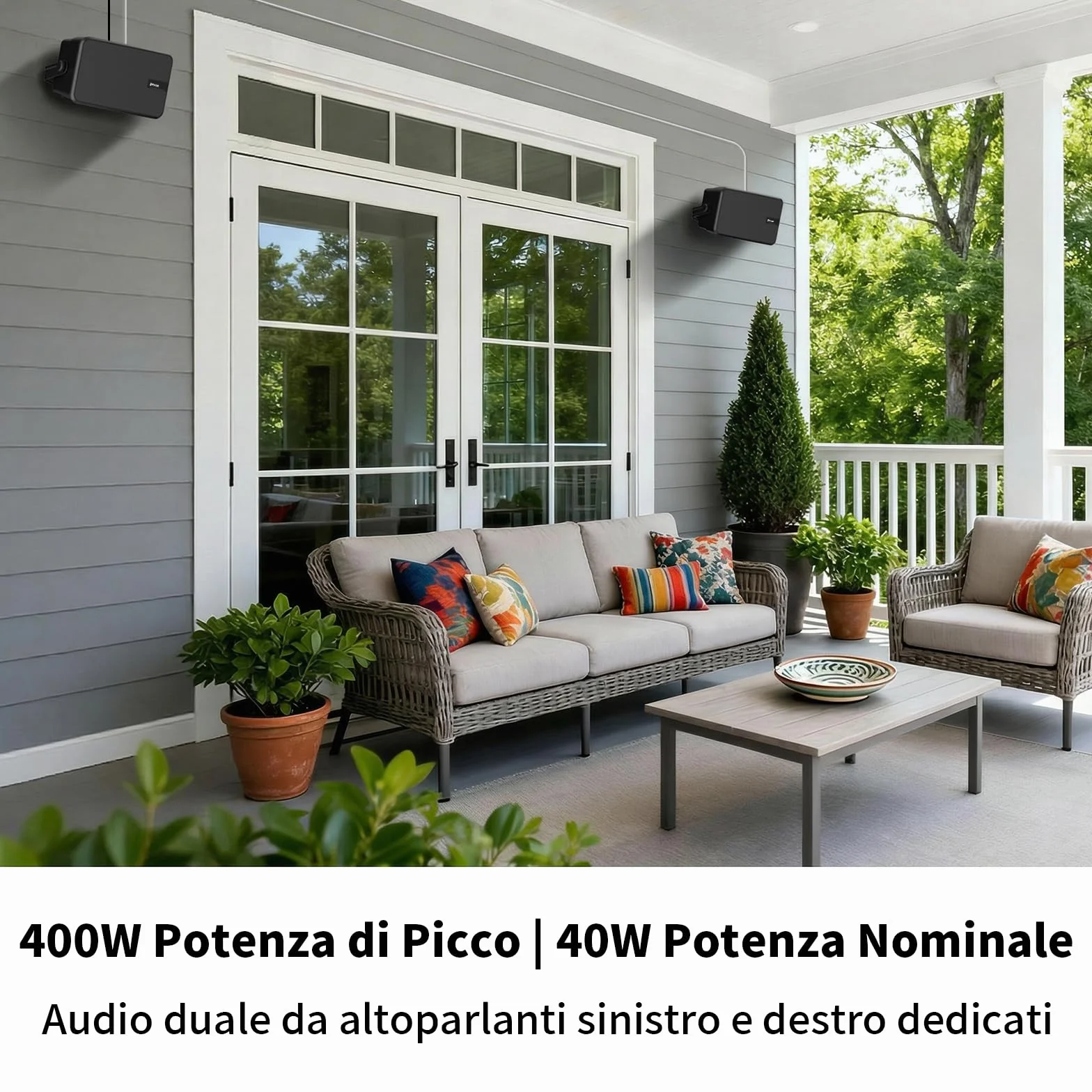 Casse Bluetooth da Esterno Attive + Passive con Amplificatore Integrato, Supporto Bluetooth e Aux, Confezione da 2 (MZ-622)