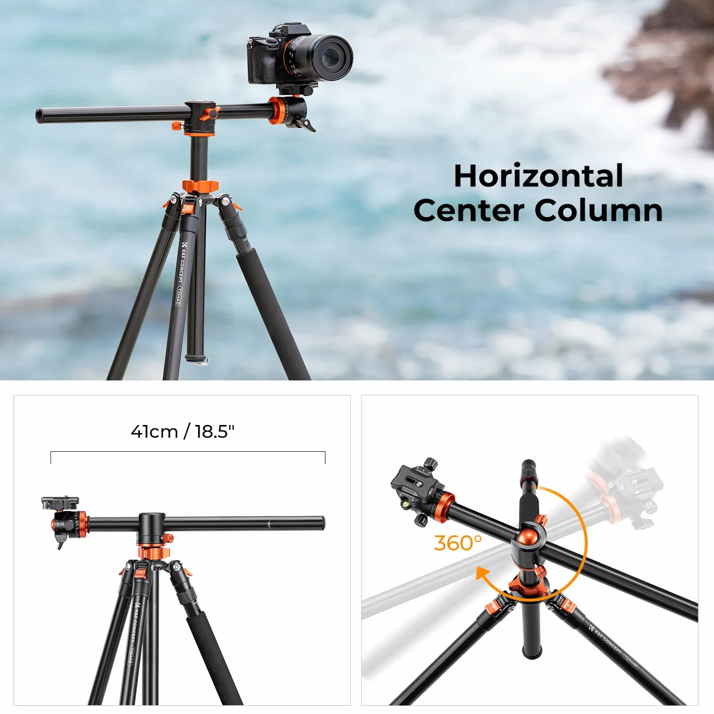 K&F Concept Treppiede Fotocamera 240cm, Treppiede in Alluminio con Colonna Centrale Orizzontale e Monopiede, Cavalletto Fotografica, Compatibile con DSLR Reflex Sony Nikon Canon, T254A8+BH-28L, 10kg