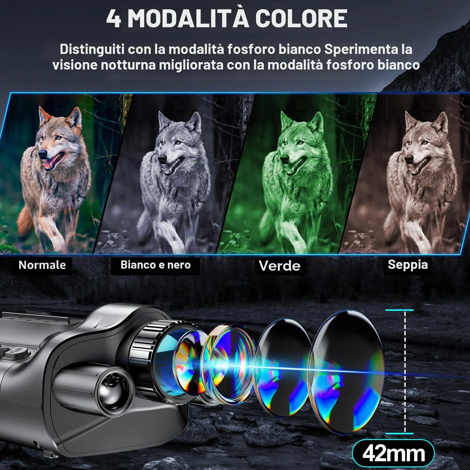 4K Visore Notturno Binocolo Visione Notturna Professionale con Telemetro, Cannocchiale Infrarossi 6X Zoom, Batteria 6000mAh Foto Video per Caccia e Campeggio