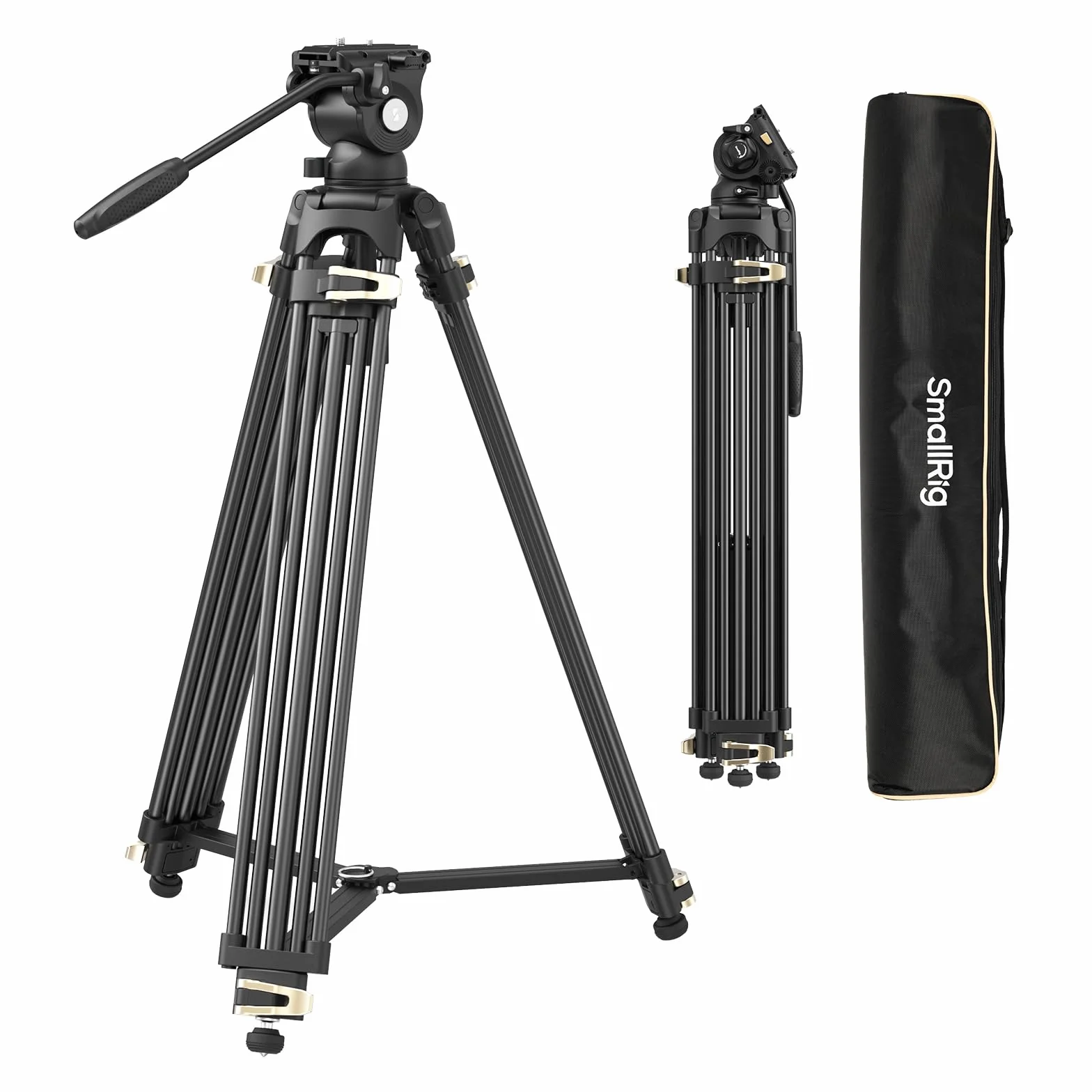 SmallRig AD-01S - Treppiede video da 74 pollici con testa del fluido di inclinazione e inclinazione, piastra a sgancio rapido in modalità doppia, carico fino a 13,2 libbre/6 kg per DSLR, videocamera